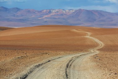 Altiplano, Bolivya 'daki manzara yolu. Seyahat arkaplanı.