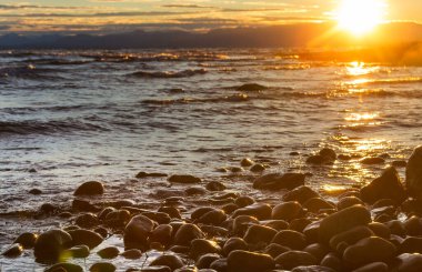 Sunset scene on the lake at sunset summer nature landscapes