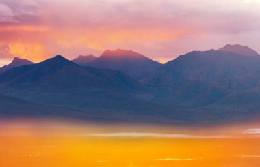 Beautiful high mountains in Alaska, United States. Amazing natural background.