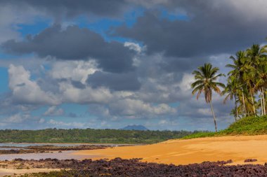 Tropikal sahildeki güzel yaz manzaraları. Tatil arkaplanı.