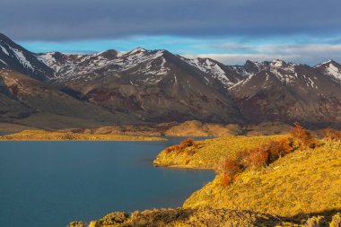 Perito Moreno Ulusal Parkı, Arjantin, Güney Amerika. Güzel renkli sonbahar mevsimi.
