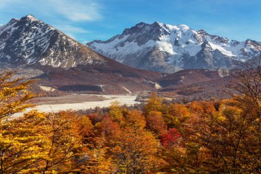 Patagonya dağlarında sonbahar sezonu, Güney Amerika, Arjantin