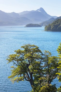 Patagonya 'daki güzel dağ manzaraları. Güney Amerika, Arjantin 'de dağlar gölü.