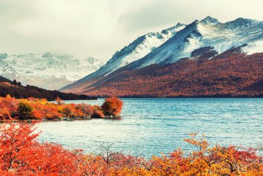 Patagonya dağlarında sonbahar sezonu, Güney Amerika, Arjantin