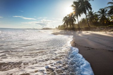 Tropikal sahildeki güzel yaz manzaraları. Tatil arkaplanı.