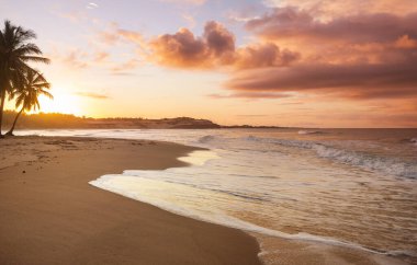 Tropikal sahildeki güzel yaz manzaraları. Tatil arkaplanı.