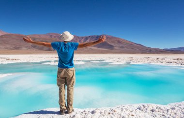Kuzey Arjantin, Salar Antofalla 'da Laguna Verde yakınlarında turist.