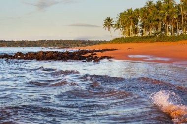 Tropikal sahildeki güzel yaz manzaraları. Tatil arkaplanı.