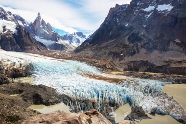 Famous beautiful peak Cerro Torre in Patagonia mountains, Argentina. Beautiful mountains landscapes in South America. Autumn season. clipart