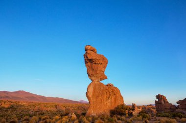 Uyuni, Bolivya 'da alışılmadık kaya oluşumları. Valle de Rocas 'ta jeolojik hudu.