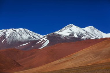 Kuzey Şili 'nin fantastik manzaraları, Atacama Çölü. Güzel, ilham verici doğal manzaralar. Yüksek dağlarda Kalgaspores.