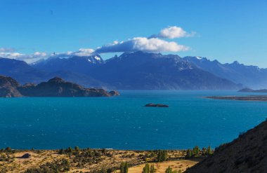 General Carrera Gölü, Carretera Austral, Patagonya - Şili. Güney Amerika 'nın güzel doğal manzaraları