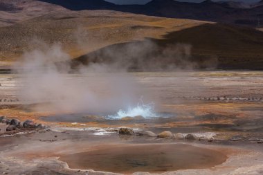 Gündoğumunda Altiplano 'daki jeotermal alan, Şili, Güney Amerika
