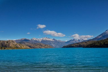 General Carrera Gölü, Carretera Austral, Patagonya - Şili. Güney Amerika 'nın güzel doğal manzaraları