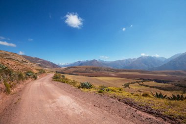 Peru, Güney Amerika 'daki yeşil dağlardaki tarım arazileri