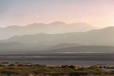 Kuzey Şili 'nin fantastik manzaraları, Atacama Çölü. Güzel, ilham verici doğal manzaralar. Yüksek dağlarda Kalgaspores.