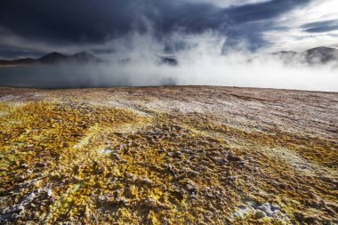 Gündoğumunda Altiplano 'daki jeotermal alan, Şili, Güney Amerika