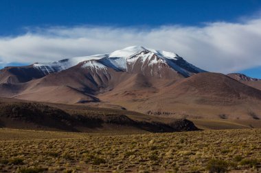 Kuzey Şili 'nin fantastik manzaraları, Atacama Çölü. Güzel, ilham verici doğal manzaralar. Yüksek dağlarda Kalgaspores.