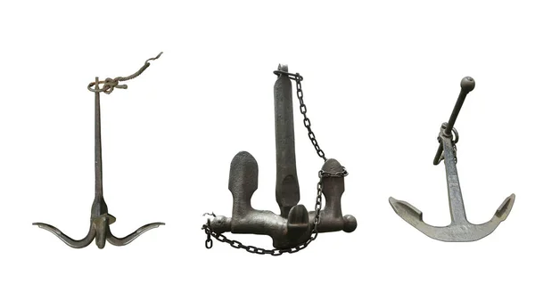 Iron Black Old Rusty Naval Anchor Isolated White Background — 스톡 사진