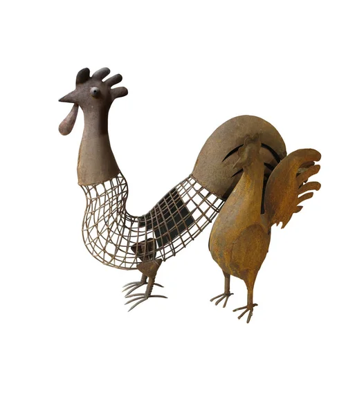 Metallic Rusted Rooster Hen Isolated White Background —  Fotos de Stock