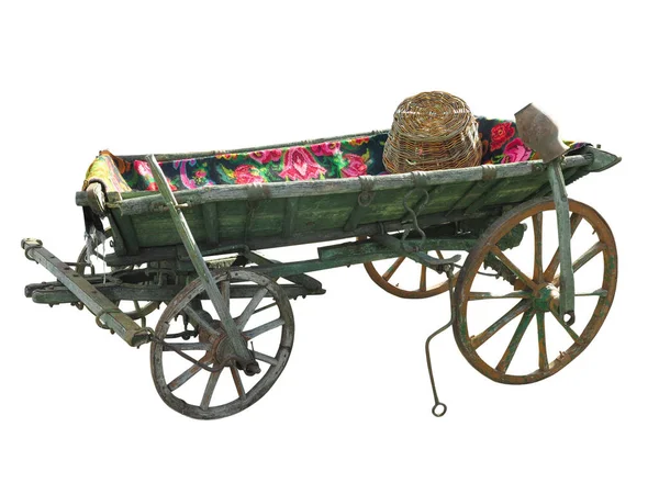 Stary Drewniany Wózek Vintage Wagon Izolowany Białym Tle — Zdjęcie stockowe