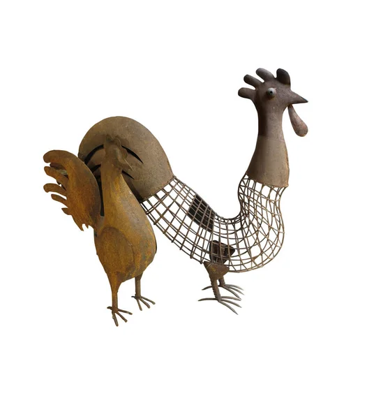 Metallic Rusted Rooster Hen Isolated White Background — Foto de Stock