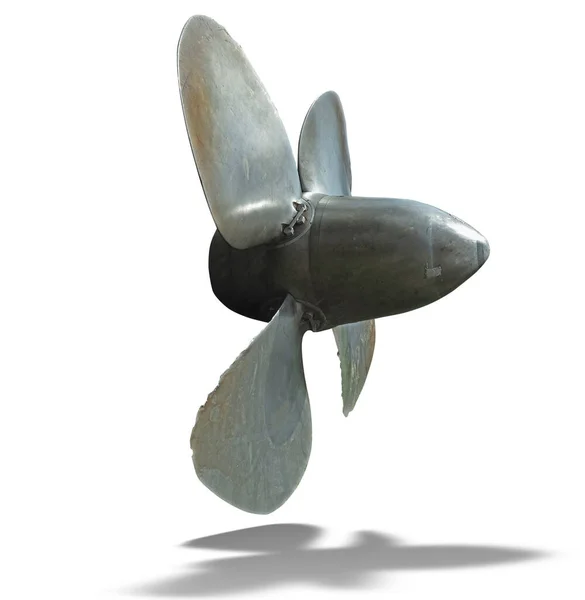 Four Bladed Propeller Motor Boat Isolated White Background Shadow — Zdjęcie stockowe