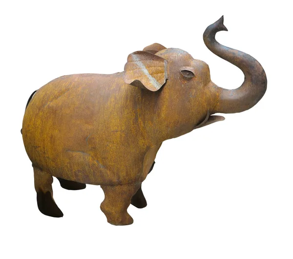 Металлическая Ржавая Игрушка Слона Белом Фоне — стоковое фото