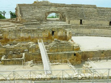 TARRAGONA, SPAIN - 06.07.2022: View of the ruins of ancient roman amphitheater