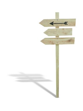 Beyaz arkaplanda izole edilmiş eski ahşap işaretçi