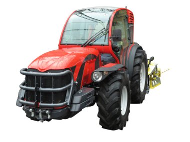 Yeni modern tarım traktörü beyaz arka planda izole edildi .