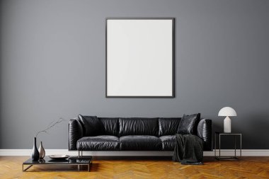 Güzel iç tasarımın 3d görüntüsü, boş çerçeve ile alay et