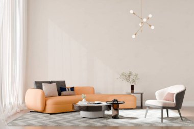 Güzel iç tasarımın 3d görüntüsü, boş çerçeve ile alay et