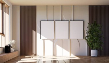 Güzel iç tasarımın 3d görüntüsü, boş çerçeve ile alay et