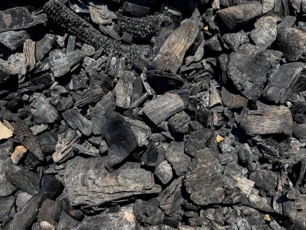 Verbrannte Schwarze Kohle Als Hintergrund Draufsicht — Stockfoto