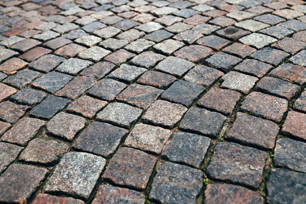 石畳の歩道パターン 選択的焦点と低角度ビュー — ストック写真