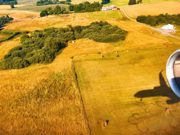 Aerial Shot Cultivated Plain Landscape South Sweden Skane Region Summer — Stock Photo, Image