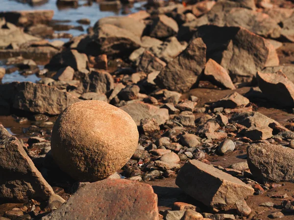 Ball Shaped Granite Rock Kattegat Sea Shoreline Halmstad Sweden Selective — Stock Photo, Image