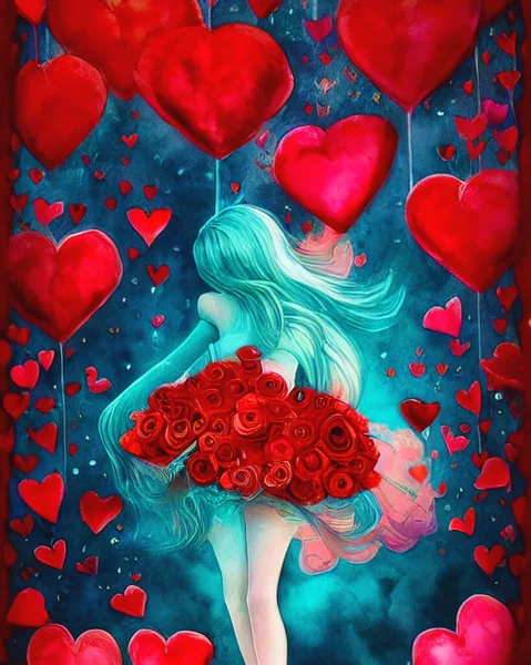 Valentine Day Holiday Greeting Card Background Design Hearts Shapes Generative — Fotografia de Stock