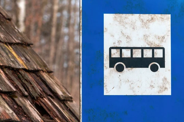 Dirty Bus Stop Sign Slovenian National Park Triglav Selective Focus — Stock Photo, Image