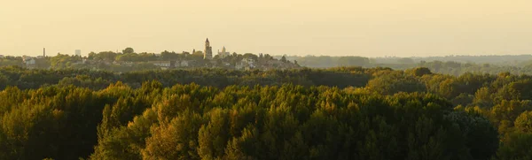 秋の夕日に大戦争島の森林景観の上にミレニアムタワーとゼムン町としても知られているガードスタワー — ストック写真