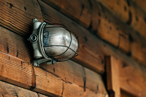 Outdoor Wall Light Lodging Cottage Wooden Door Selective Focus — Stock Photo, Image