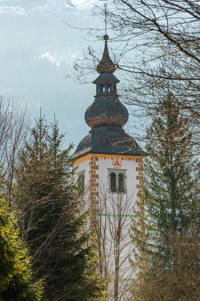 Εκκλησία Του Αγίου Ιωάννη Του Βαπτιστή Κοντά Στη Λίμνη Bohinj — Φωτογραφία Αρχείου