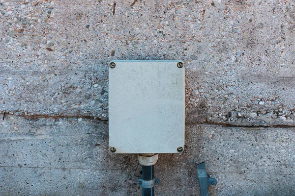 Exterior Plastic Electrical Box Mounted Concrete Wall Copy Space — Stock Photo, Image
