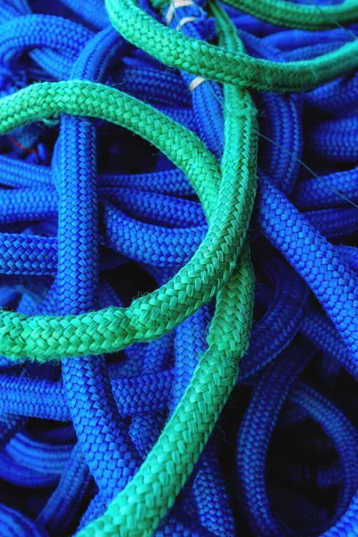 Green Blue Commercial Fishing Rope Wire Heap Selective Focus — Stock Photo, Image