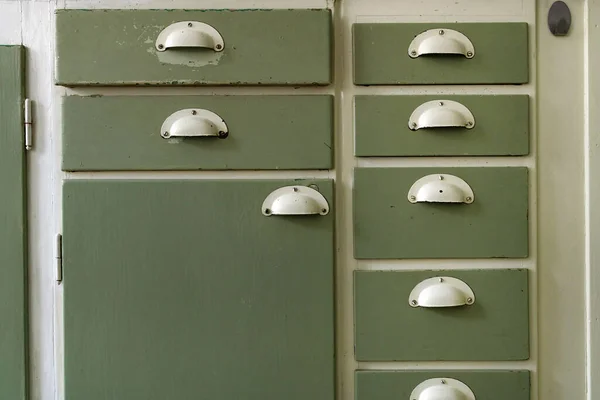 Old Vintage Wooden Kitchen Cabinet Drawers Handles — Fotografia de Stock