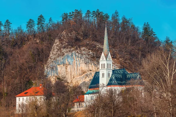 Martina Församlingskyrka Bled Slovenien Denna Gotiska Väckelse Struktur Byggdes Från — Stockfoto