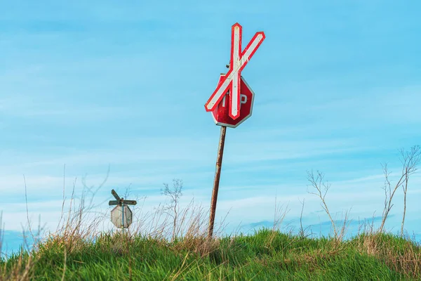 Andrew Cross Stop Sign Railroad Level Crossing Countryside — Stock Photo, Image