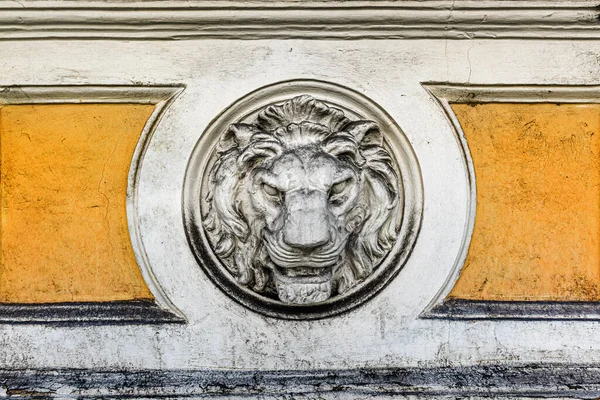 Stampo Calcestruzzo Testa Leone Come Dettaglio Decorativo Una Vecchia Parete — Foto Stock