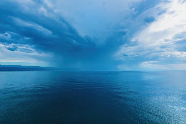 Stormy Rain Cloud Sea Summer Tempest Adriatic Sea Coastline Wide — Stock Photo, Image